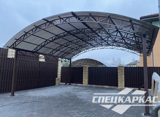 Навес на две машины из поликарбоната усиленный №77 - фото 1728