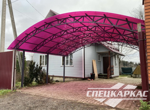 Усиленный навес из поликарбоната арочного типа для парковки двух автомобилей №74 - фото 1696