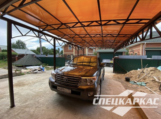 Односкатный навес из поликарбоната для парковки двух автомобилей №23 - фото 1194