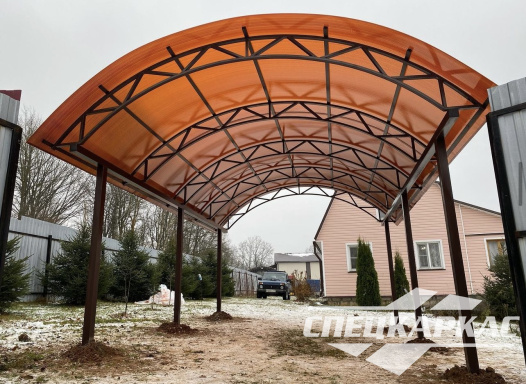 Навес из поликарбоната для парковки машины на даче №67 - фото 1621